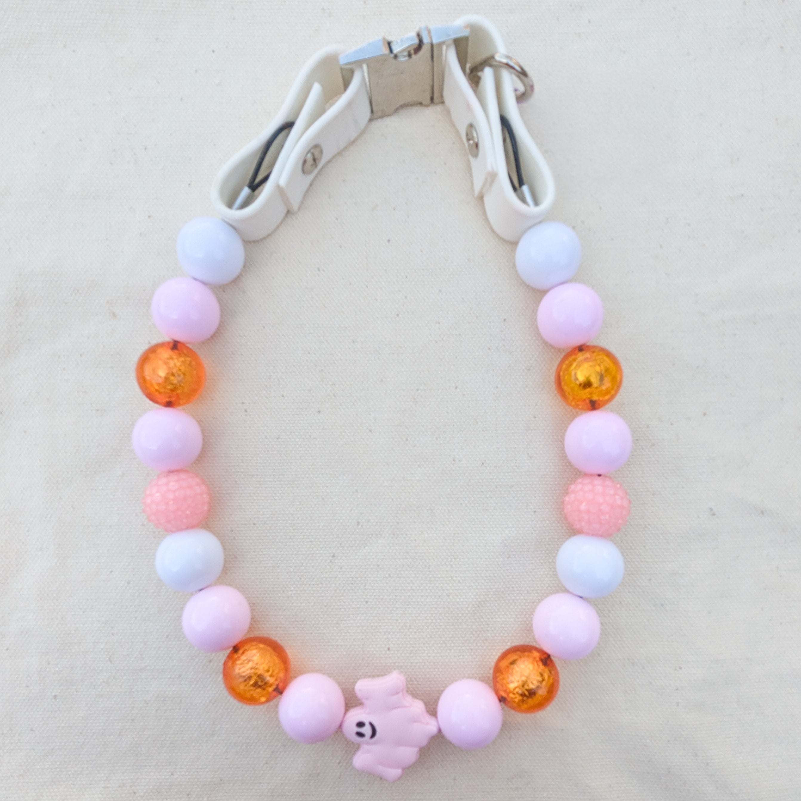 Pink Ghost Halloween Beaded Pet Collar