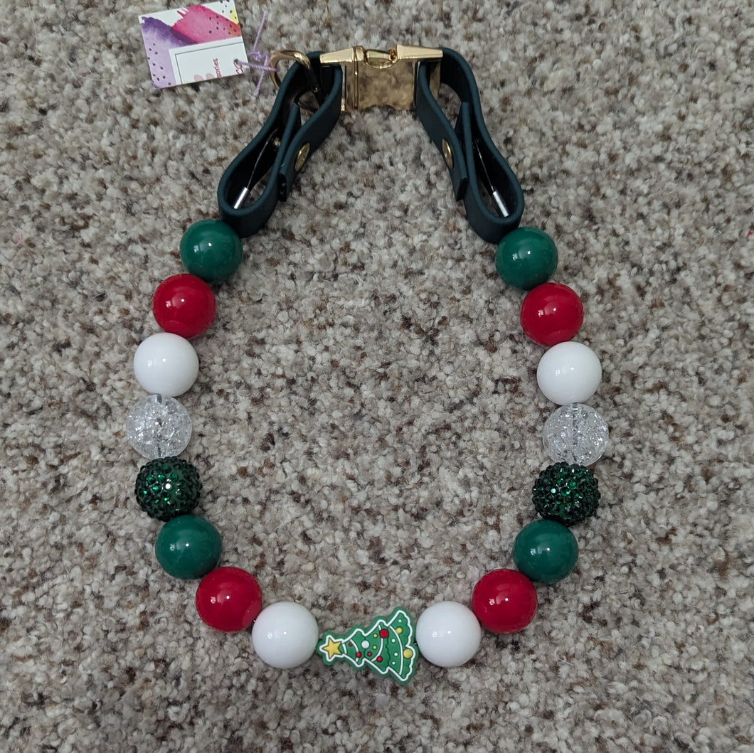 Green Christmas Tree Beaded Pet Collar