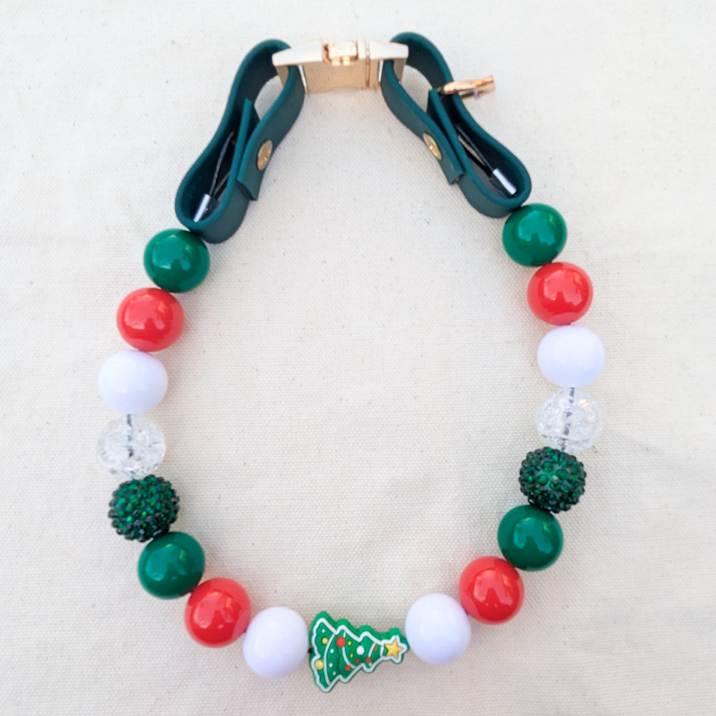 Green Christmas Tree Beaded Pet Collar