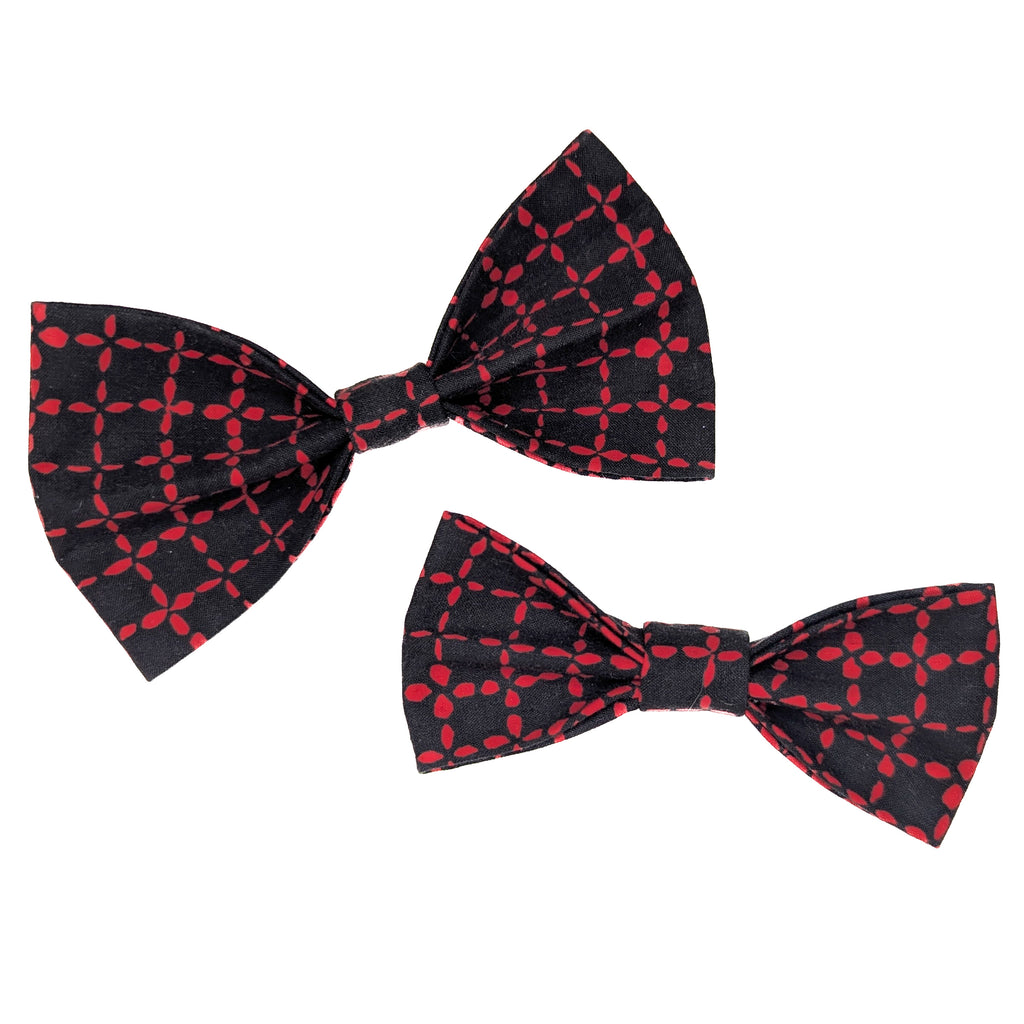Black and Red Dashed Plaid Pet Bow Tie