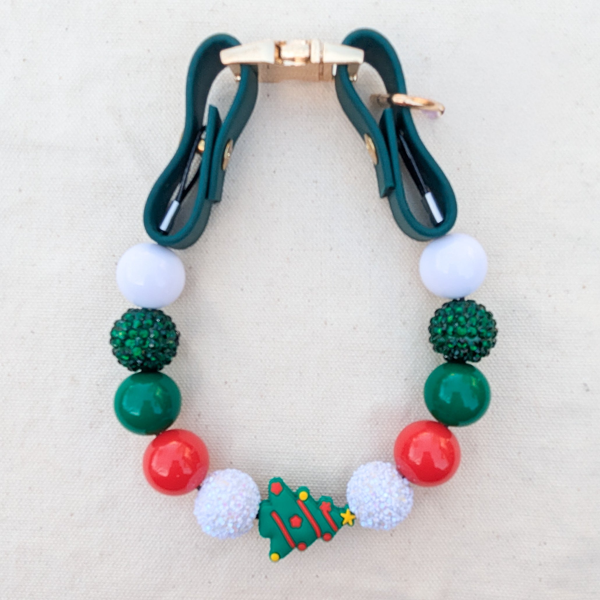 Green Christmas Tree Beaded Pet Collar