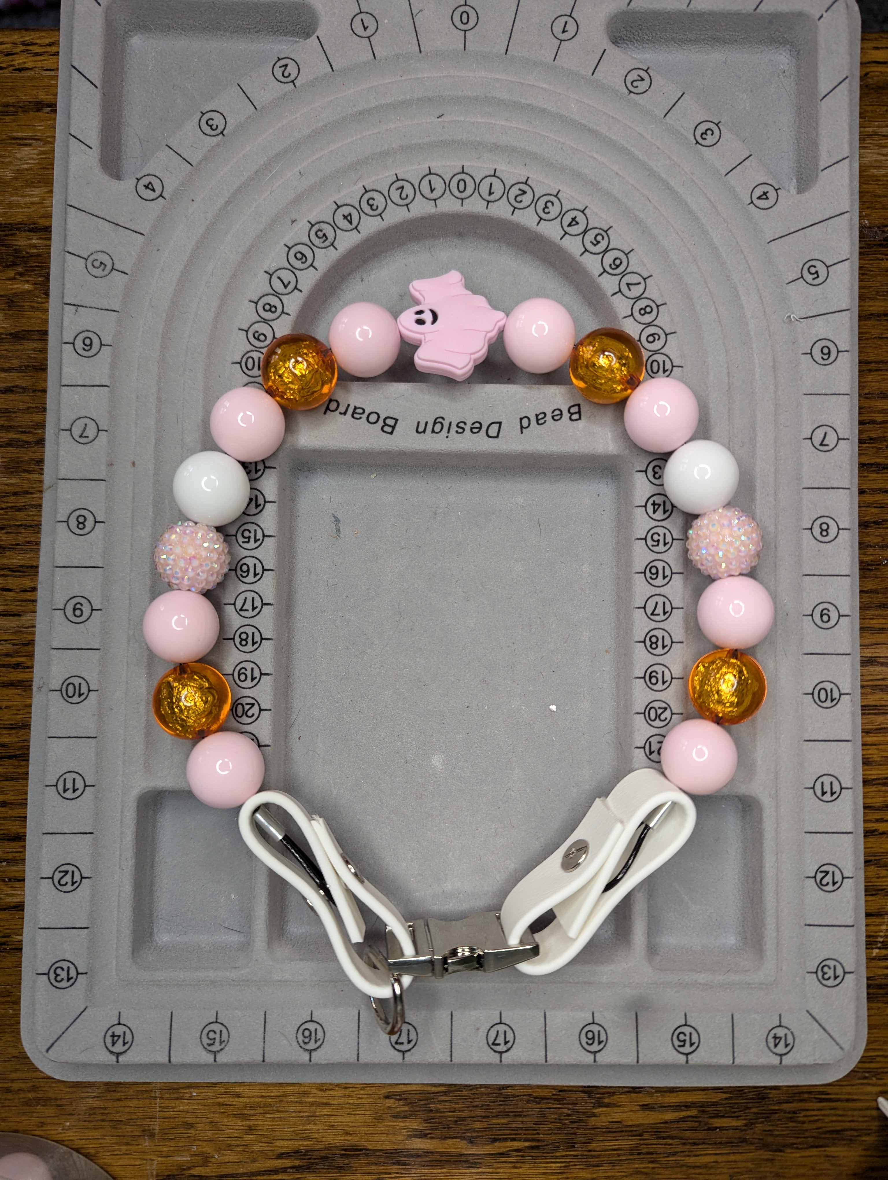 Pink Ghost Halloween Beaded Pet Collar